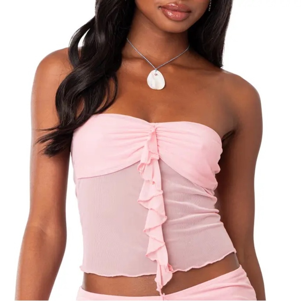 Edikted Solange Mesh Tube Top Pink Sheer Strapless Y2K Party XL NWT